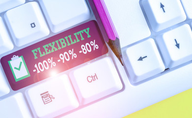 Writing note showing Flexibility 100 Percent 90 Percent 80 Percent. Business concept for How much...