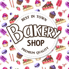 Bakery shop. Hand drawn lettering and watercolor illustration. Vector illustration