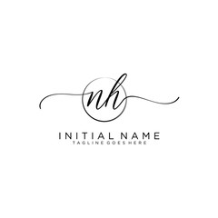 NH Initial handwriting logo with circle template vector.