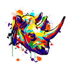 rhinoceros face, Savannah animals, rhinoceros colored, vector illustration © elenbushe