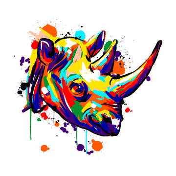 rhinoceros face, Savannah animals, rhinoceros colored, vector illustration