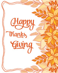 Obraz premium Text of thanksgiving, with style of autumn leaf flower frame. Vector
