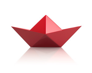 Red paper boat icon 3d illustration