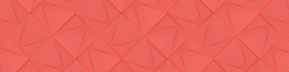 Wide Geometric Backgrond / Website Head in Living Coral Color. (3D Illustration)