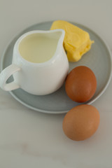 omelette ingredients on white background