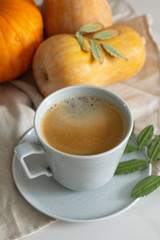 Americano black coffee cup and autumn decor