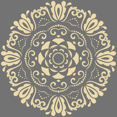 Elegant vintage round golden ornament in classic style. Abstract traditional pattern with oriental elements. Classic vintage pattern