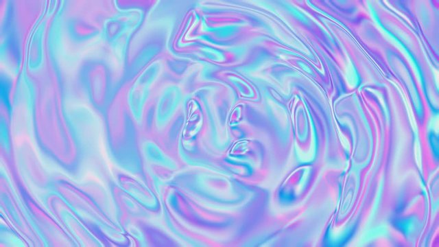 Looped animation. Holographic foil. Abstract colorful wavy background in bright neon colors. Modern colorful wallpaper. 3d rendering.