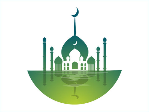 illustration of the mosque in blue background