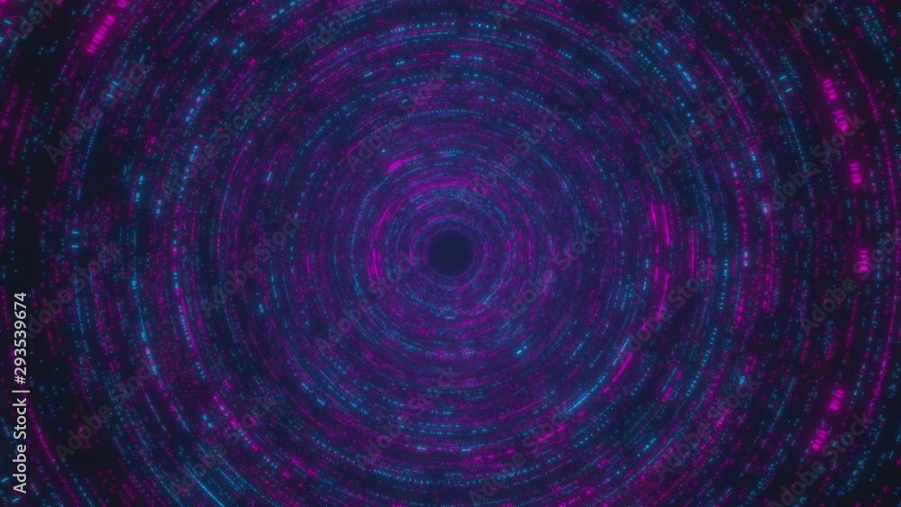 Poster looped animation. abstract background with moving through bright circles in red and blue color. mode