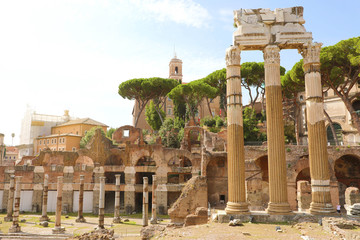 Forum of Caesar and the Temple of Venus Genetrix in Rome, Italy. Architecture and landmark of Antique Rome.