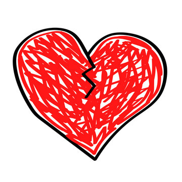 Broken red heart on a white background. Vector illustration.