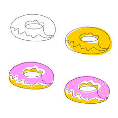 Donut one line style drawing a continuous line. Glazed donut