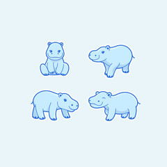 Cartoon hippo sketch line icon. Kawaii animals icons set. Childish print for nursery, kids apparel, poster, postcard, pattern.