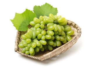 Green grapes on white background