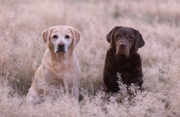 labradors in the winter frost