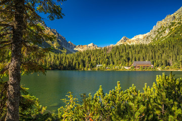 Mountain landscape at autumn season. The Popradske pleso lake in High Tatras National Park, Slovakia, Europe.