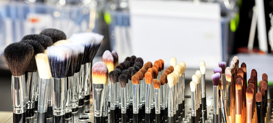Makeup brushes of various sizes and shapes.