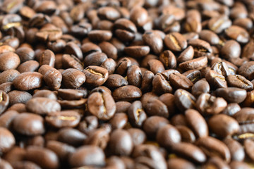 Closeup of roasted coffee beans