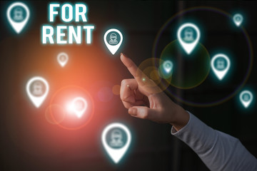 Word writing text For Rent. Business photo showcasing when you make property available for...