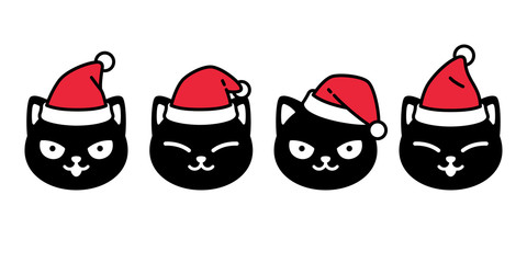 cat vector Christmas icon Santa Claus kitten head black logo cartoon character doodle illustration design