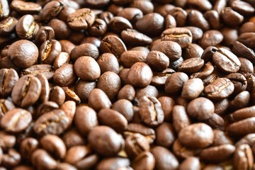 Closeup of roasted coffee beans