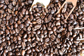 Closeup of roasted coffee beans