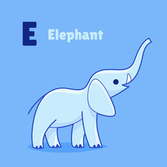 Cartoon elephant, cute character for children. Vector illustration in cartoon style for abc book, poster, postcard. Animal alphabet.