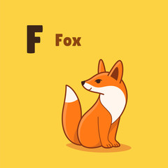 Fox sitting, cute character for children. Cute illustration in cartoon style for abc book, poster, postcard. Animal alphabet.