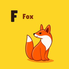 Fox sitting, cute character for children. Vector illustration in cartoon style for abc book, poster, postcard. Animal alphabet.