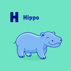 Cartoon hippo, cute character for children. Vector illustration in cartoon style for abc book, poster, postcard. Animal alphabet.