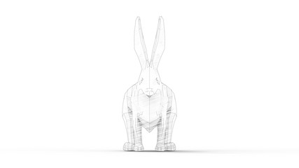 3d rendering of a hare rabbit isolated in white background