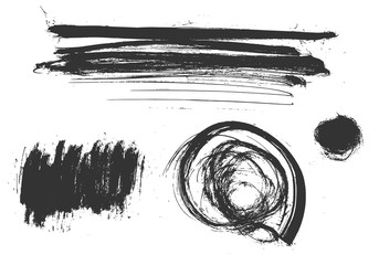 Vector grunge elements. Set of grungy hand drawn brush strokes and daubs isolated on white. Universal creative contemporary design elements. EPS10 vector illustration