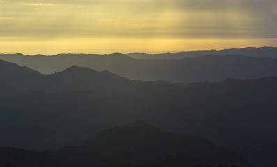 A view of sun rays hitting the hills of Mizoram from the village of Hmuifang.