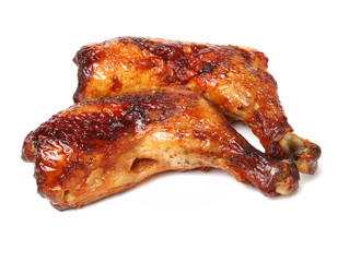 grilled chicken leg  on white background 