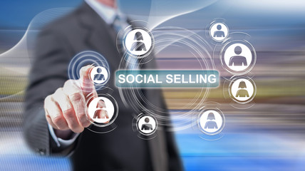 Man touching a social selling concept