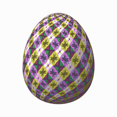 Happy Easter - Frohe Ostern, Artfully designed and colorful easter egg, 3D illustration on white background 