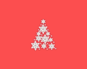 Christmas tree insolated on red background with snowflakes