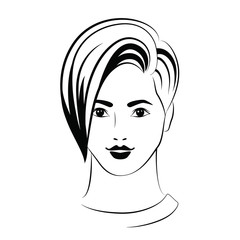 Woman  young beautiful face, black outline on white background