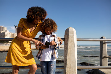 Young mother and son enjoying a day out together