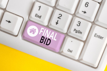 Word writing text Final Bid. Business photo showcasing The decided cost of an item which is usualy...