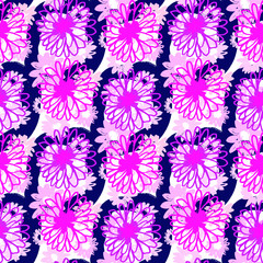Round Hot Pink Flowers Texture , Seamless Pattern Print 
