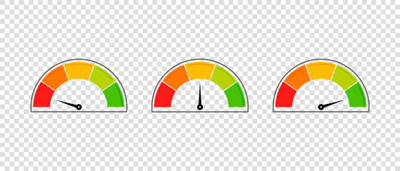 Three speedometers are depicted in a row on a transparent background and show different speeds