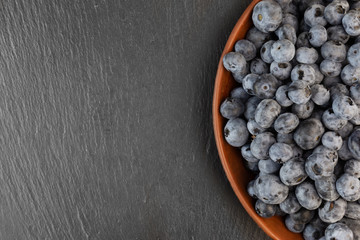 Fototapeta na wymiar Blueberries in the bowl with copy space.
