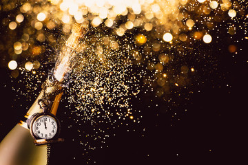 New year countdown with champagne - obrazy, fototapety, plakaty