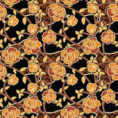 Seamless pattern with floral Illustration, Indonesian batik motif,  rose vector art