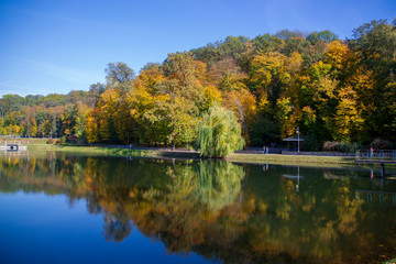 lake in the park with amazing autumn view 