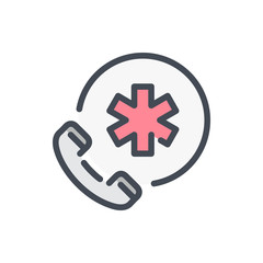 Fototapeta premium Ambulance call color line icon. Phone tube with medical cross in circle vector outline colorful sign.