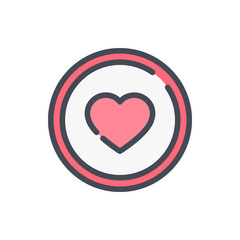 Heart in circle color line icon. Medical first aid button vector outline colorful sign.