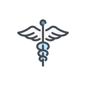 Сaduceus color line icon. Medical symbol with wings vector outline colorful sign.